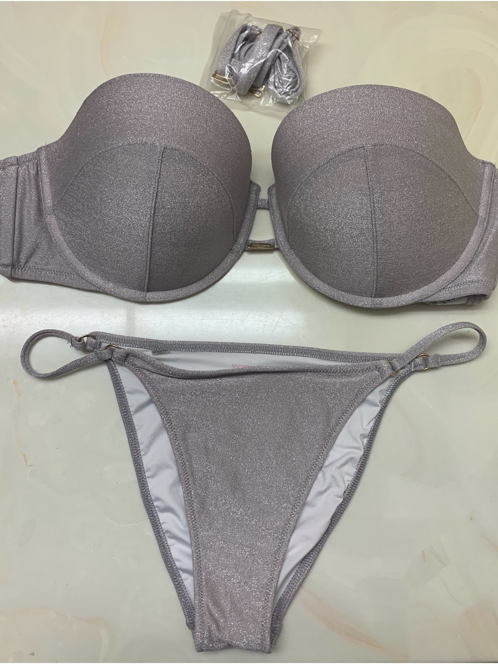 Victoria's Secret Malibu Sparkle Metallic Silver Bikini